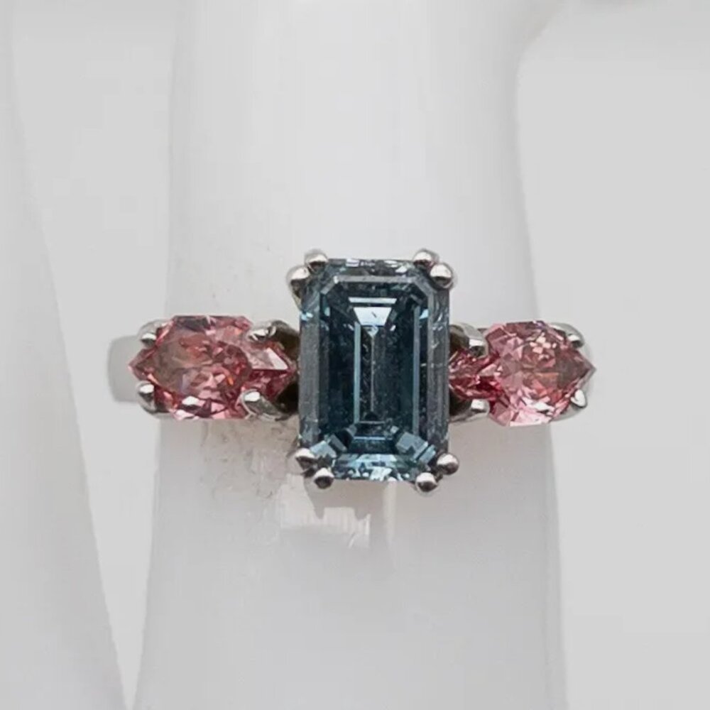 Natural Blue Pink 3.51ct Diamond 18k White Gold Wedding Ring